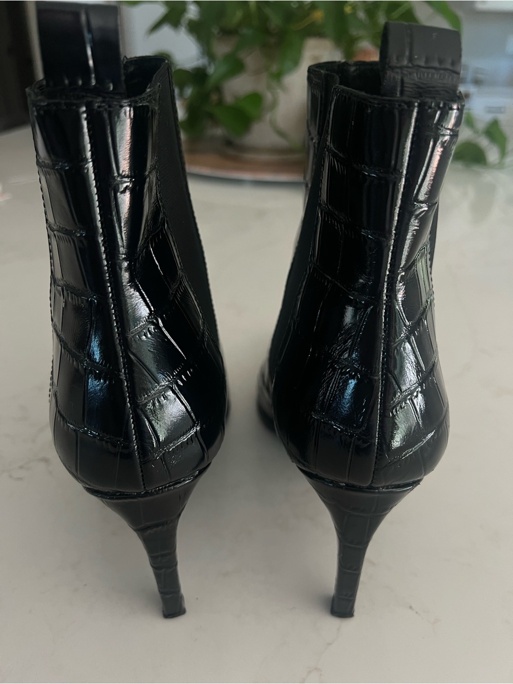 42 Gold Black Croc Embossed Chelsea Ankle Boots Pointed Toe Stiletto Heel 11 - Picture 7 of 13
